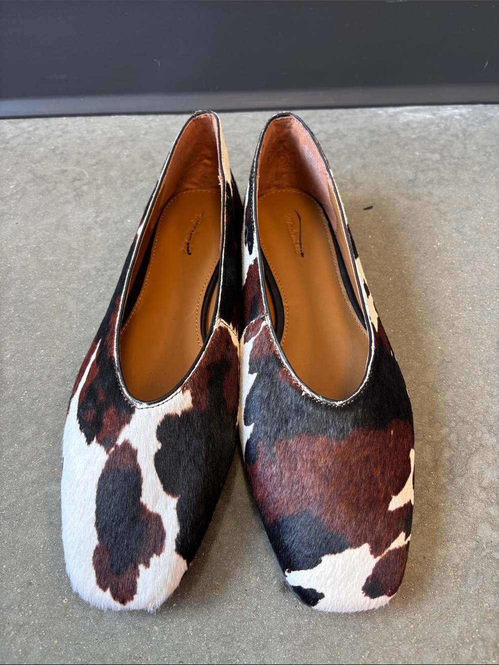 Madewell Cowhide Slip-On Flats in Brown and White Patch
